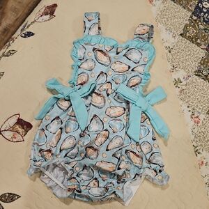 Blue Oyster Print Baby Romper